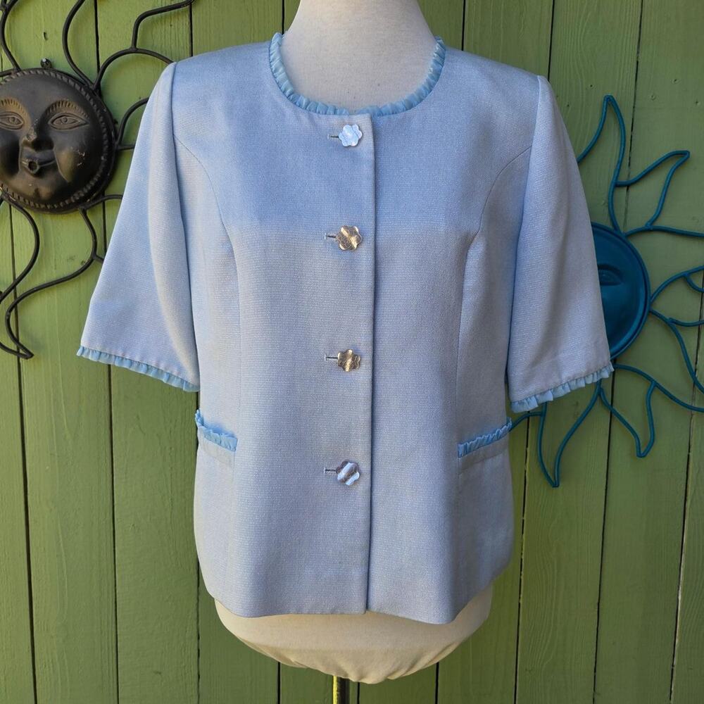 Dorothy Lin Light Blue Metallic Short Sleeve Blazer